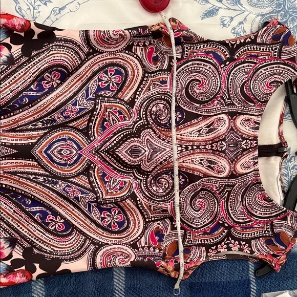 New York & Company Pink and Black Paisley Midi Dress - Picture 6 of 6